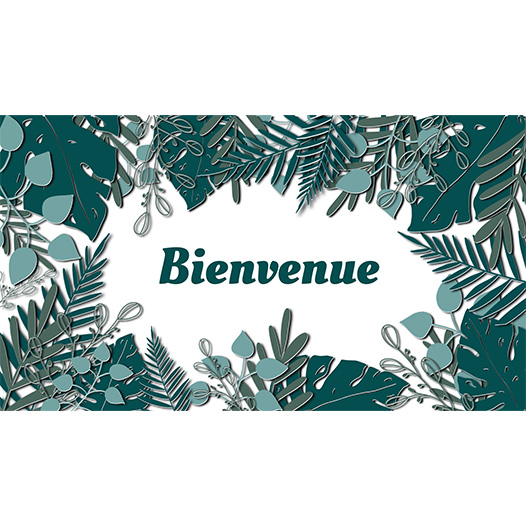 Illustration cadre avec un feuillage dense et un titre "Bienvenue au centre de l'illustration.