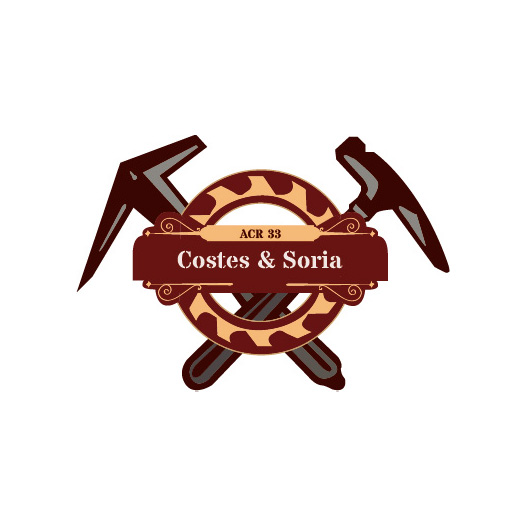 Logo représentant les outils d'un charpentier surmonté d'une lame de scie circulaire et d'un cartouche vintage.